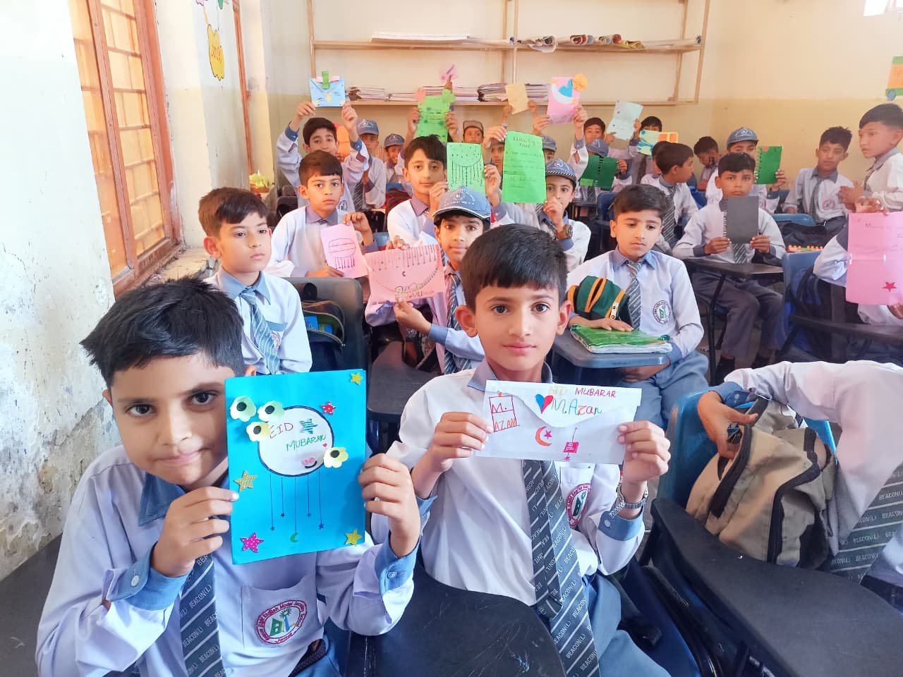 Students displaying their work